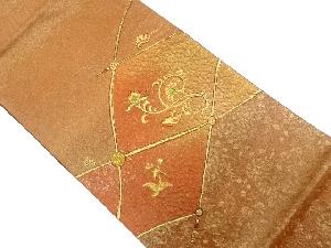 変わり格子に花唐草模様織り出し　袋帯